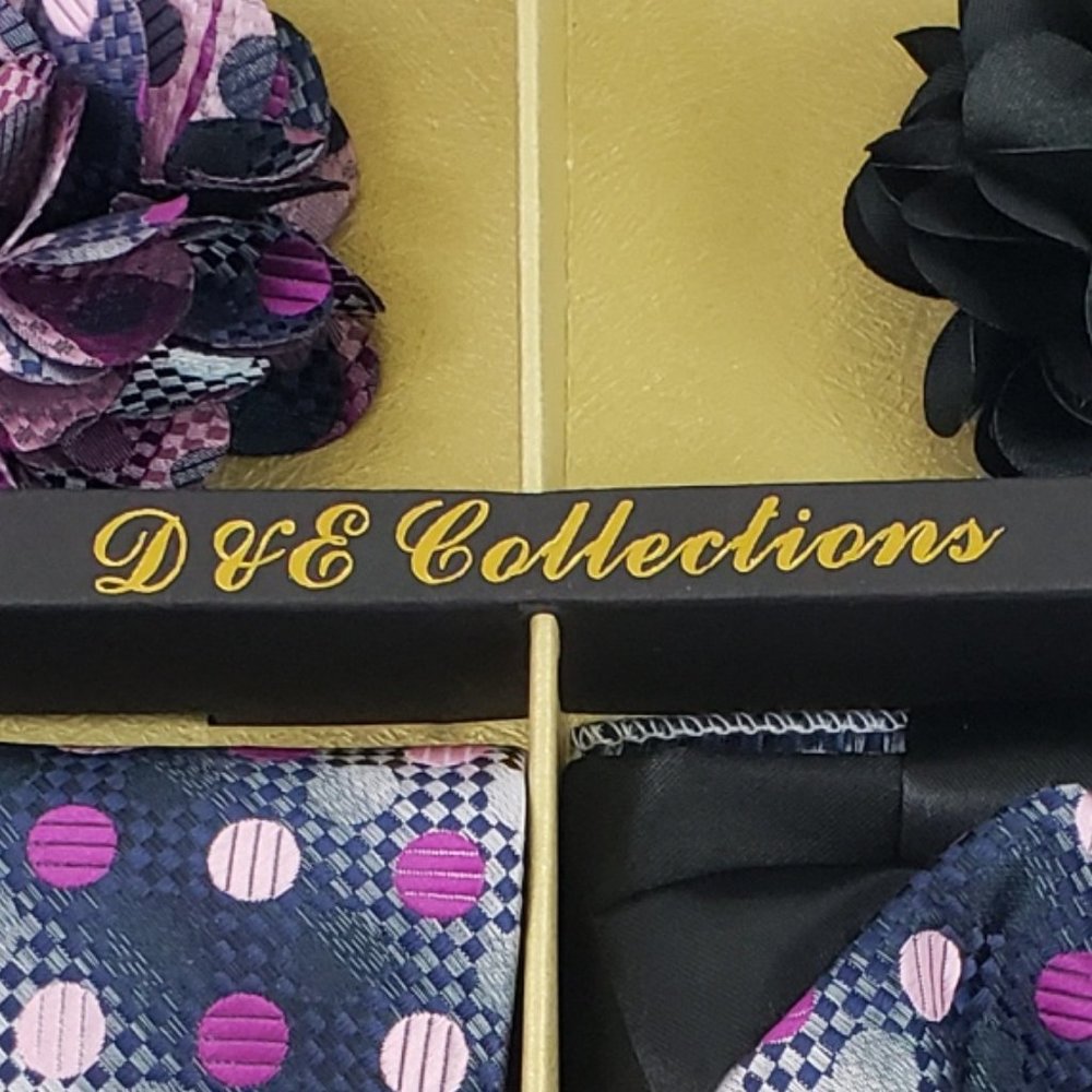 6 Piece Black Purple Silver Necktie & Bow Tie Set - Picture 6 of 6